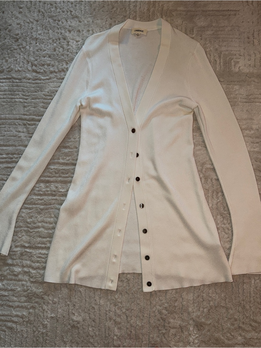 L'AGENCE White Longline Button-Front Cardigan